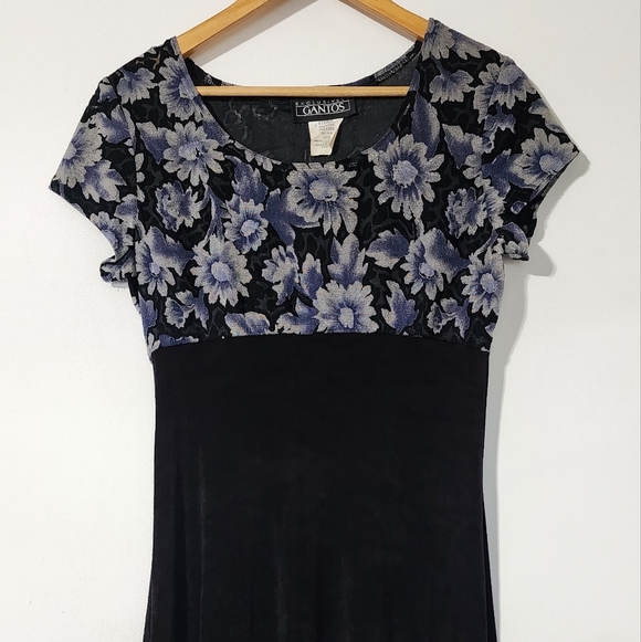 Vintage 90s floral black fitted stretchy mini dress - Picture 2 of 8